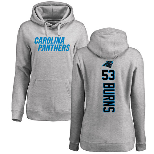 Carolina Panthers Ash Women Brian Burns Backer NFL Football 53 Pullover Hoodie Sweatshirts